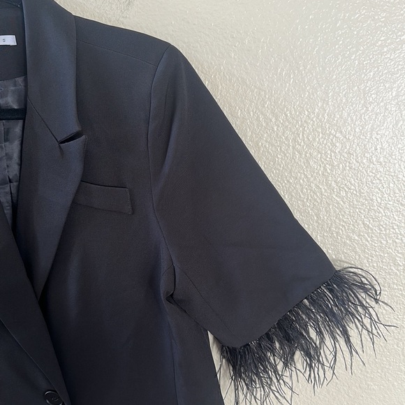 AEL Amy Enjoy Life Black One Button Blazer Feather Sleeve Mini Dress Size Small - Picture 7 of 14